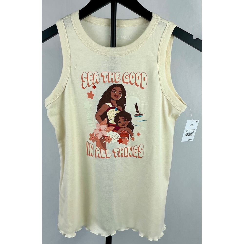 Disney Moana 2 Girls Tank Top Size XL (14) Sea The‎ Good Sleeveless Cream